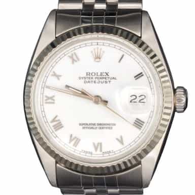 Mens Rolex Stainless Steel Datejust Watch White Roman Dial 16014 (SKU 6132223AMT)
