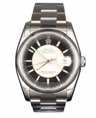 Mens Rolex Stainless Steel Datejust Watch Black Silver Tuxedo Dial 116200 (SKU A084703AMT)