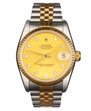 Ladies Mid Size Rolex Two-Tone Datejust Watch Gold Champagne Diamond 68273 (SKU R955284AMT)