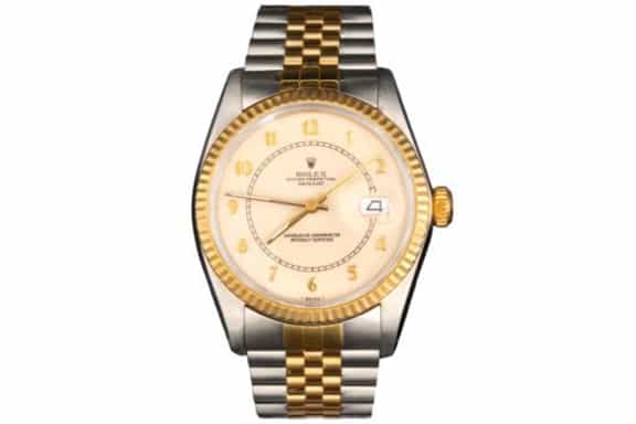 Mens Rolex 2Tone 18K/SS Datejust Watch Cream Arabic Dial 16013 (SKU 8570844AMT)