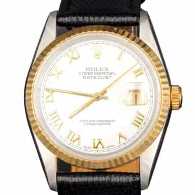 Mens Rolex Two-Tone 18K/SS Datejust Watch White Roman Dial 16233 (SKU S977499BLAMT)