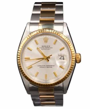 Mens Rolex Two-Tone Yellow Gold/ Stainless Steel Datejust Watch Silver Dial 1601 (SKU 1601FPOAMT)