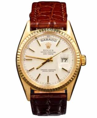 Mens Rolex 18K Gold Day-Date Watch with Silver Dial 1803 (SKU 1636239FPAMT)