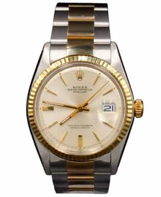 Mens Rolex Two-Tone Yellow Gold/ Stainless Steel Datejust Watch Silver Dial 1601 (SKU 3648861FPOAMT)