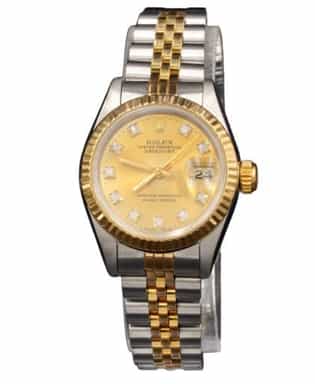 Ladies Rolex Datejust 2Tone 18k Gold & Steel Watch 69173 with Gold Diamond Dial (SKU 69173GDAMT)