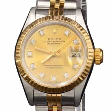 Ladies Rolex Datejust 2Tone 18k Gold & Steel Watch 69173 with Gold Diamond Dial (SKU 69173GDAMT)