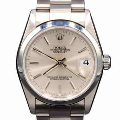 Mid-Size Rolex Datejust Stainless Steel Watch with Silver Dial 78240 (SKU A978932SAMT)