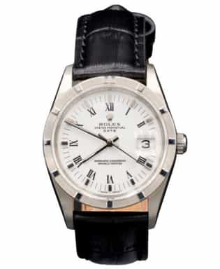 Mens Rolex Stainless Steel Date Watch White Roman Dial 15210 (SKU X615393BLAMT)