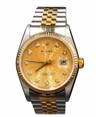 Mens Rolex Two-Tone Datejust Watch 16233 with Factory Gold Anniversary Diamond Dial (SKU Y296523AMT)
