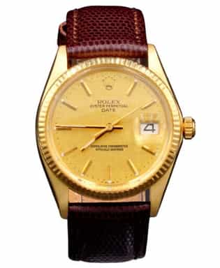 Mens Rolex 14K Yellow Gold Date Watch Gold Linen Dial 1500 (SKU 3598759BRLAMT)