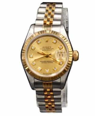 Ladies Rolex Two-Tone 18K/SS Datejust Watch Champagne Diamond Dial 69173 (SKU 6917GCDAMT)