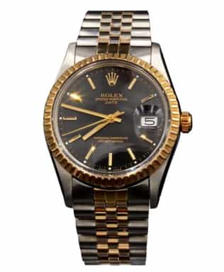 Mens Rolex Two-Tone Date Watch Black Stick Dial 15053 (SKU 7197535BLAMT)