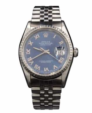 Mens Rolex Stainless Steel Datejust Watch Blue Roman Dial 16220 (SKU P785957AMT)