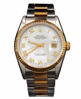 Mens Rolex Two-Tone 18K/SS Datejust Factory MOP Roman 16233 (SKU T324698AMT)