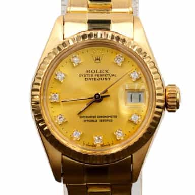 Ladies Rolex 18K Yellow Gold Datejust Watch Gold Champagne Diamond Dial 6917 (SKU 4193695AMT)