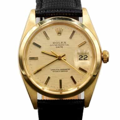 Mens Rolex 14K Yellow Gold Date Watch Gold Linen Dial 1501 (SKU 5003993BLAMT)
