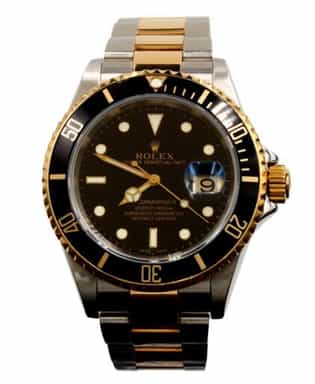 Mens Rolex Two-Tone Submariner 16613T Watch with Black Dial & Bezel - Mid 2000s (SKU F635719AMT)