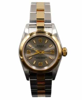 Ladies Rolex Two-Tone 18K/SS Oyster Perpetual Watch Slate Gray Dial 67183 (SKU U222508AMT)