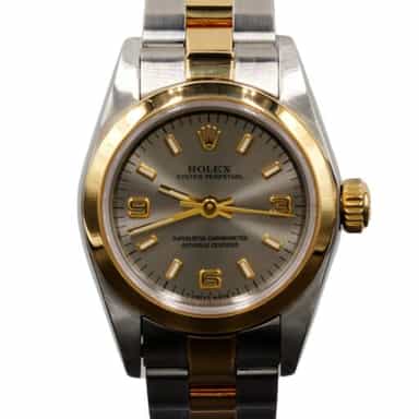 Ladies Rolex Two-Tone 18K/SS Oyster Perpetual Watch Slate Gray Dial 67183 (SKU U222508AMT)
