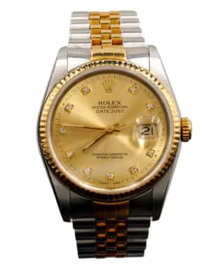 Mens Rolex Two-Tone Datejust Watch Factory Gold Diamond Dial 16233 (SKU X199098AMT)