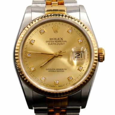 Mens Rolex Two-Tone Datejust Watch Factory Gold Diamond Dial 16233 (SKU X199098AMT)