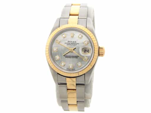 Ladies Rolex Two-Tone Datejust White Mother of Pearl Diamond Dial 79173 (SKU Y547551MAMT)