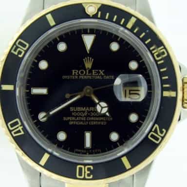 Mens Rolex Two-Tone 18K/SS Submariner Black  16803 (SKU 9301427BCMT)