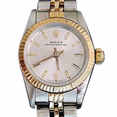 Ladies Rolex Two-Tone 18K/SS Oyster Perpetual Silver  67193 (SKU 9586511CMT)