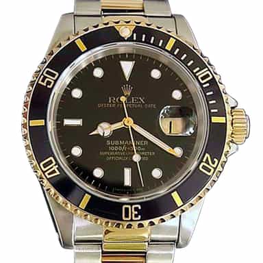 Mens Rolex Two-Tone 18K/SS Submariner Black  16613 (SKU S456330BCMT)