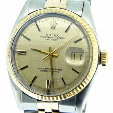 Mens Rolex Two-Tone Datejust Gold Linen 1601 (SKU 1601GLBCMT)