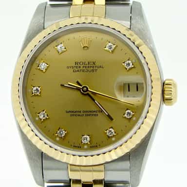 Mid Size Ladies Rolex Two-Tone Datejust Watch Factory Diamond Dial 68273 (SKU S576375MT)