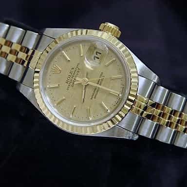 Ladies Rolex Two-Tone 18K/SS Datejust Gold Linen 69173 (SKU W924702MT)