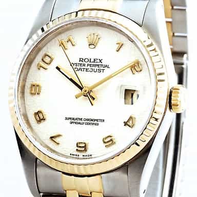 Mens Rolex Two-Tone 18K/SS Datejust White Arabic 16233 (SKU 16233111MT)