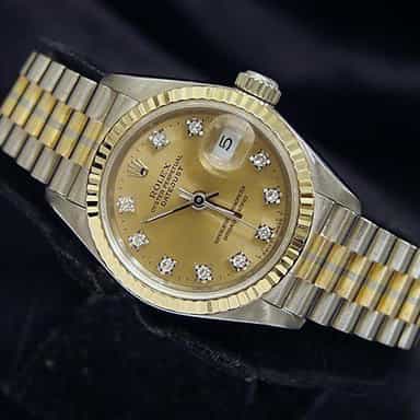 Ladies Rolex 18K Tridor Datejust President Champagne Diamond 69179B (SKU E256160MT)