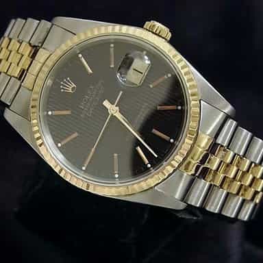 Mens Rolex Two-Tone 18K/SS Datejust Black 16233 (SKU R631886BCMT)