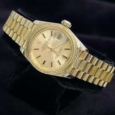 Ladies Rolex 18K Yellow Gold Datejust President Bark Champagne 6927 (SKU 5280862NMT)