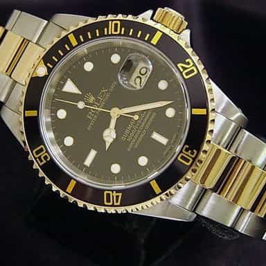 Mens Rolex Two-Tone 18K/SS Submariner Black  16613 (SKU P871026MT)