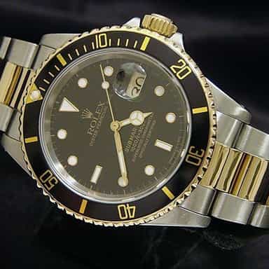 Mens Rolex Two-Tone 18K/SS Submariner Black  16613 (SKU N311752BCMT)
