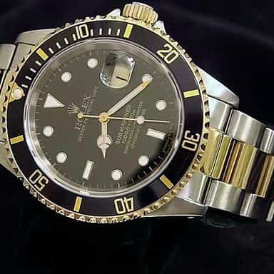 Mens Rolex Two-Tone 18K/SS Submariner Black  16613 (SKU S456330BCMT)