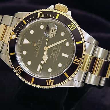 Mens Rolex Two-Tone Submariner Watch 16613 Black (SKU E524519BCMT)