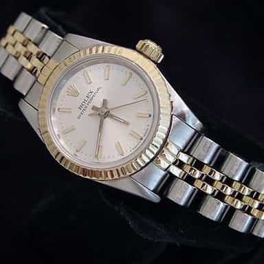 Ladies Rolex Two-Tone 18K/SS Oyster Perpetual Silver  67193 (SKU 9586511CMT)