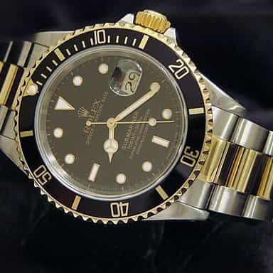 Mens Rolex Two-Tone 18K/SS Submariner Black  16613 (SKU X522317BCMT)