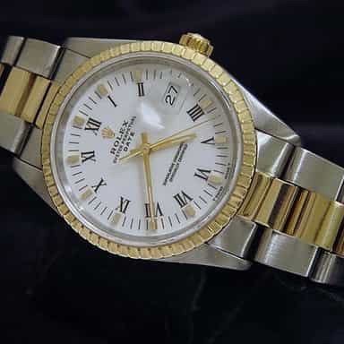 Pre Owned Mens Rolex Two-Tone Date Watch with a White Roman Dial 15223 (SKU T882727M)