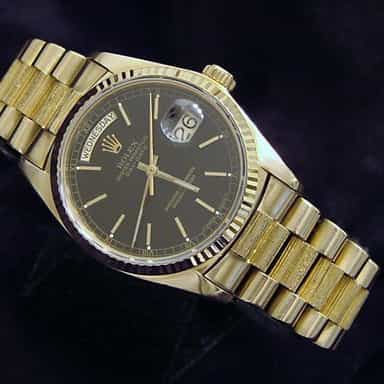 Mens Rolex 18K Gold Day-Date President Watch with Black Dial (SKU B5507779MT)