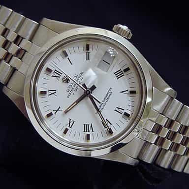 Mens Rolex Stainless Steel Date White Roman 15000 (SKU 7409575MT)
