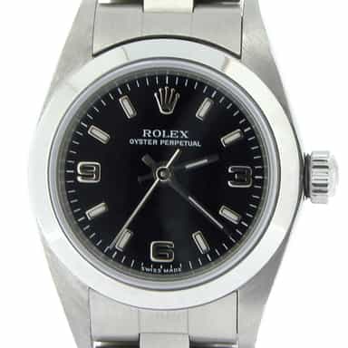 Ladies Rolex Stainless Steel Oyster Perpetual Black  76080 (SKU P309686NNCMT)