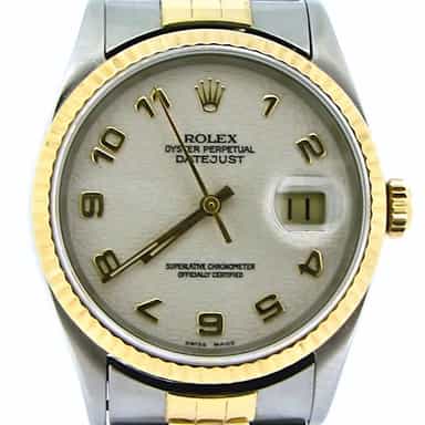 Mens Rolex Two-Tone 18K/SS Datejust White Arabic 16233 (SKU X402677NJUBMT)