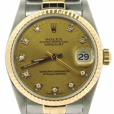 Mid Size Rolex Two-Tone 18K/SS Datejust Champagne Diamond 68273 (SKU N581297NMT)