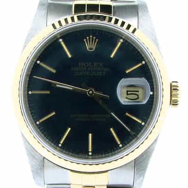 Mens Rolex Two-Tone 18K/SS Datejust Black  16233 (SKU R788875NBCMT)