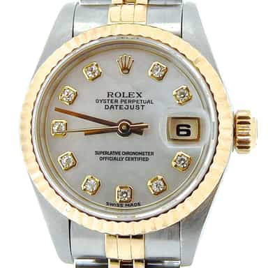 Ladies Rolex 2Tone Datejust Watch 69173 Factory White MOP Diamond Dial (SKU U139203NMT)